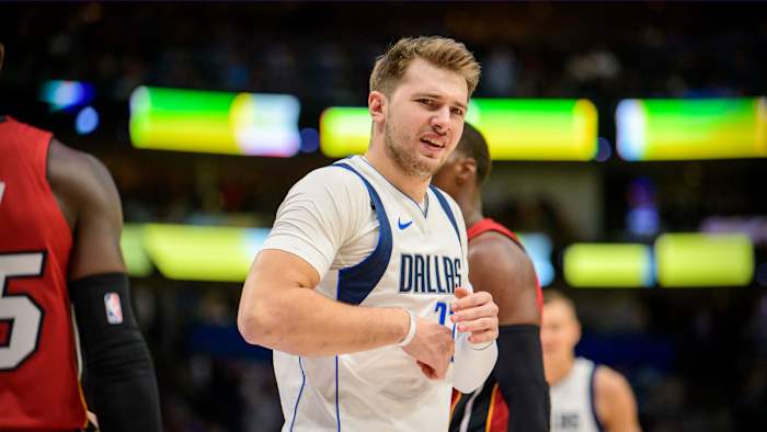 Luka Doncic sprained his right ankle in the first quarter of the Mavericks's game against the Heat.